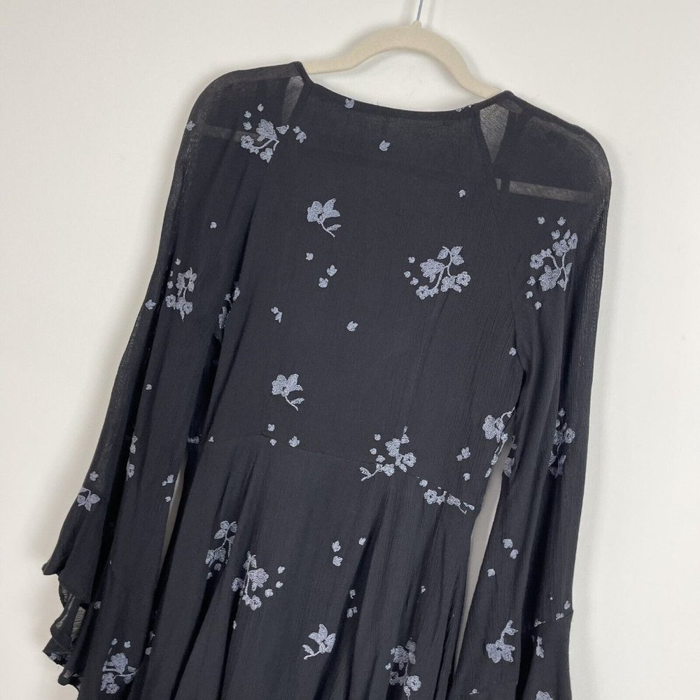 Free People Black Floral Dress Size 6 Mini Boho - Picture 10 of 11